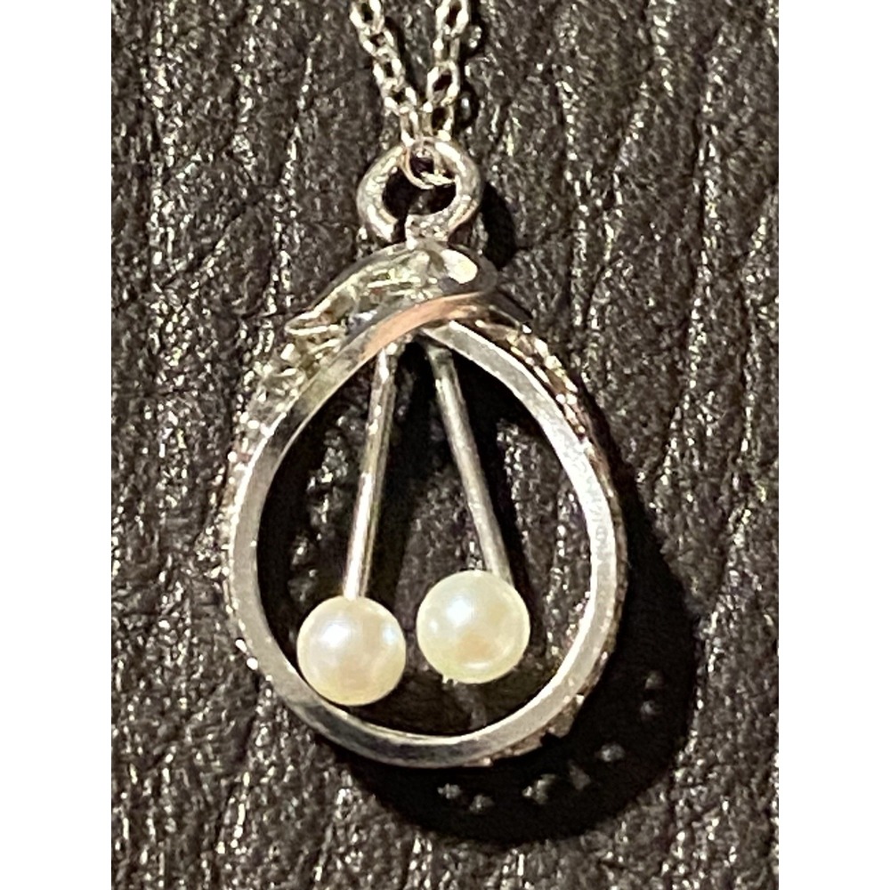 Artisan CFC 925 Sterling Silver 2 Mini Pearl Dangle Teardrop Ribbon Necklace 18"